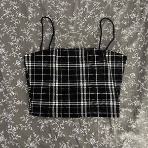 Black And White Plaid Strappy Crop Top